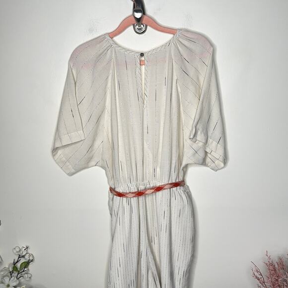 ANTHROPOLOGIE Feather Bone Soleil Belted Wrap Front Stripe Jumpsuit Ivory {LL35} - Picture 4 of 7